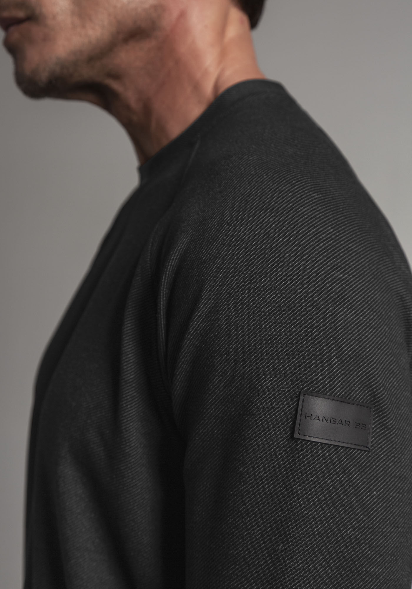 Blus&atilde;o Masculino em Moletom Denim com Manga Raglan, PRETO REATIVO, large.