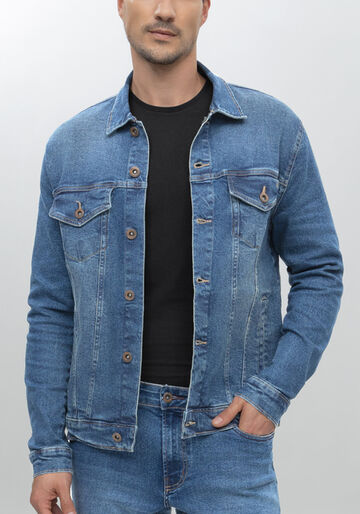 Jaqueta Jeans Masculina com Elastano, JEANS. Jaqueta Jeans Masculina com Elastano, JEANS, large.