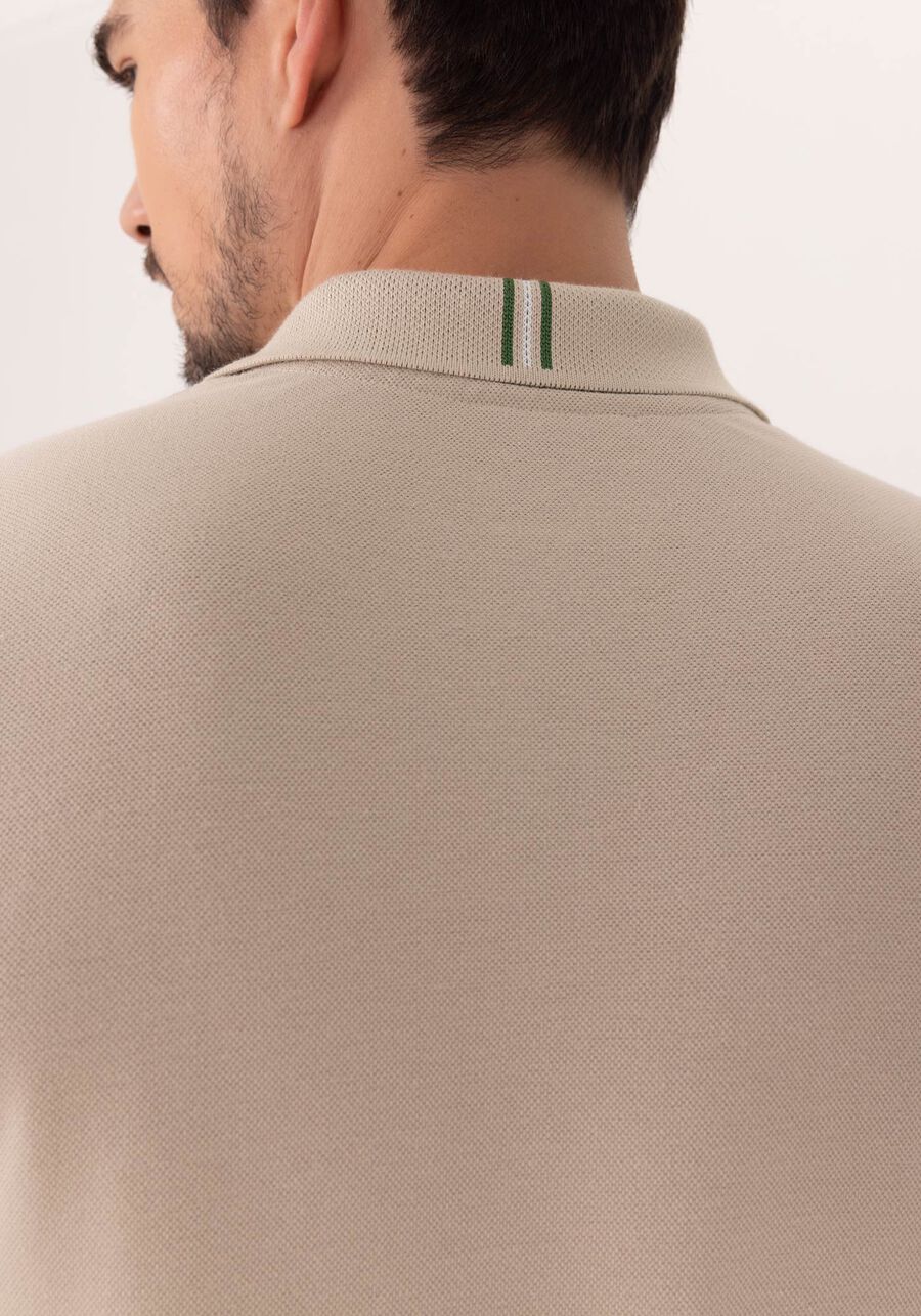 Camisa De Mangas Curtas Com Gola Polo Em Malha Piquet, BEGE SILVERSTONE. Camisa De Mangas Curtas Com Gola Polo Em Malha Piquet, BEGE SILVERSTONE, large.