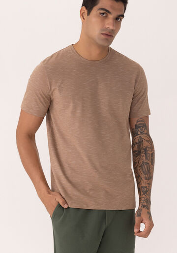 Camiseta De Mangas Curtas Em Malha Flamê, MARROM GODIVA. Camiseta De Mangas Curtas Em Malha Flamê, MARROM GODIVA, large.