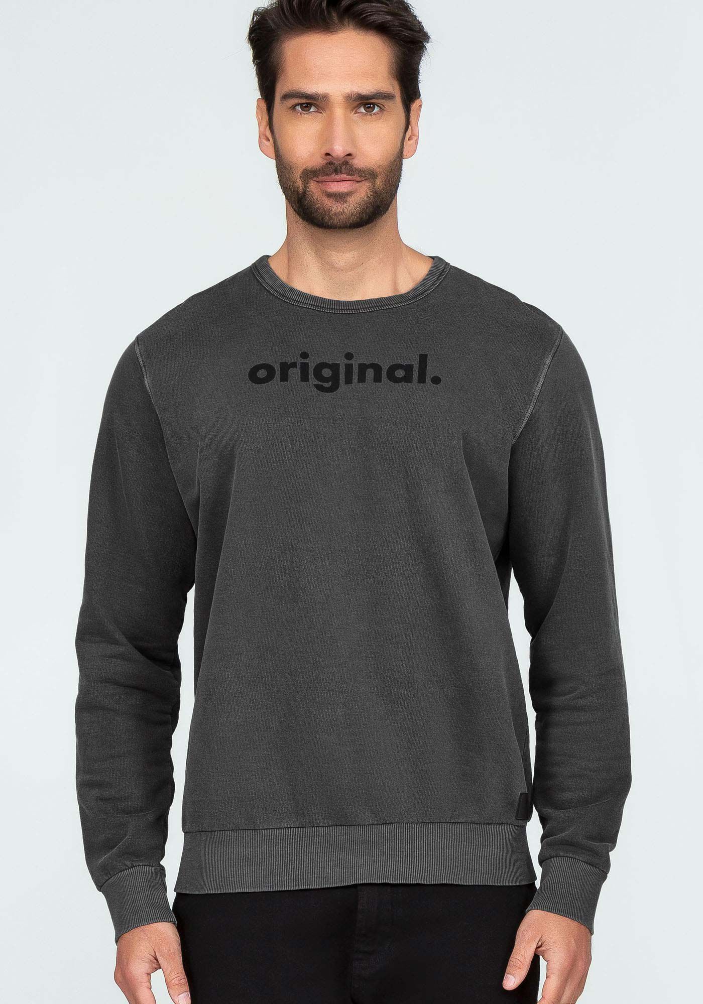 Blus&atilde;o em Moletom com Estampa Lettering, PRETO REATIVO, large.