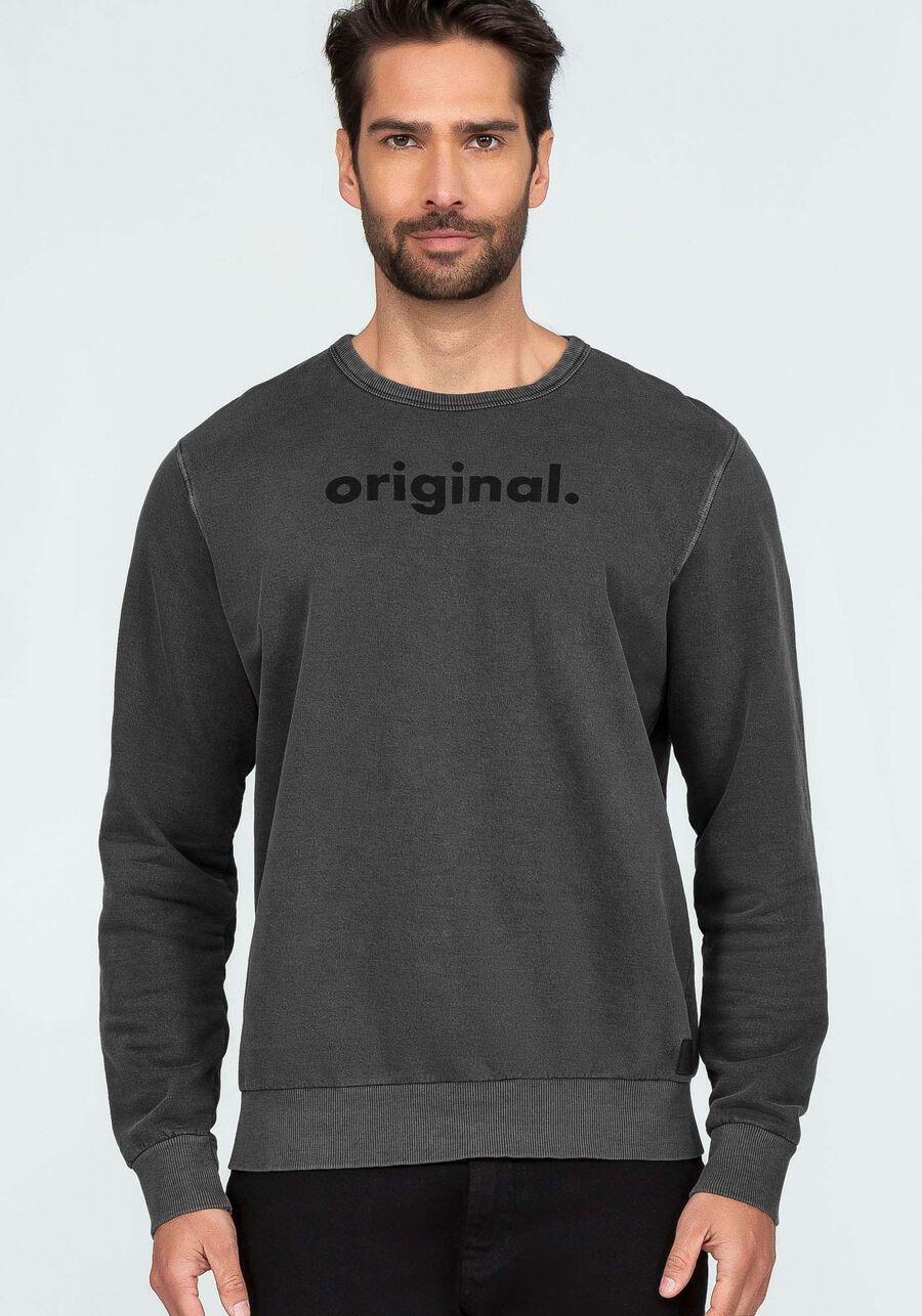 Blusão em Moletom com Estampa Lettering, PRETO REATIVO. Blusão em Moletom com Estampa Lettering, PRETO REATIVO, large.