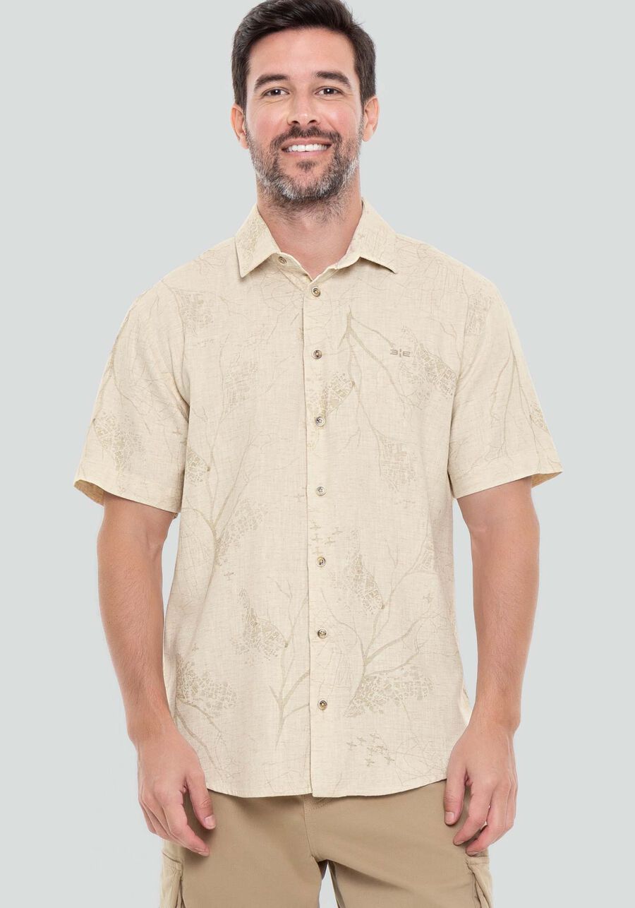 Camisa Manga Curta Masculina em Linho Estampada, GALHOS OFF. Camisa Manga Curta Masculina em Linho Estampada, GALHOS OFF, large.
