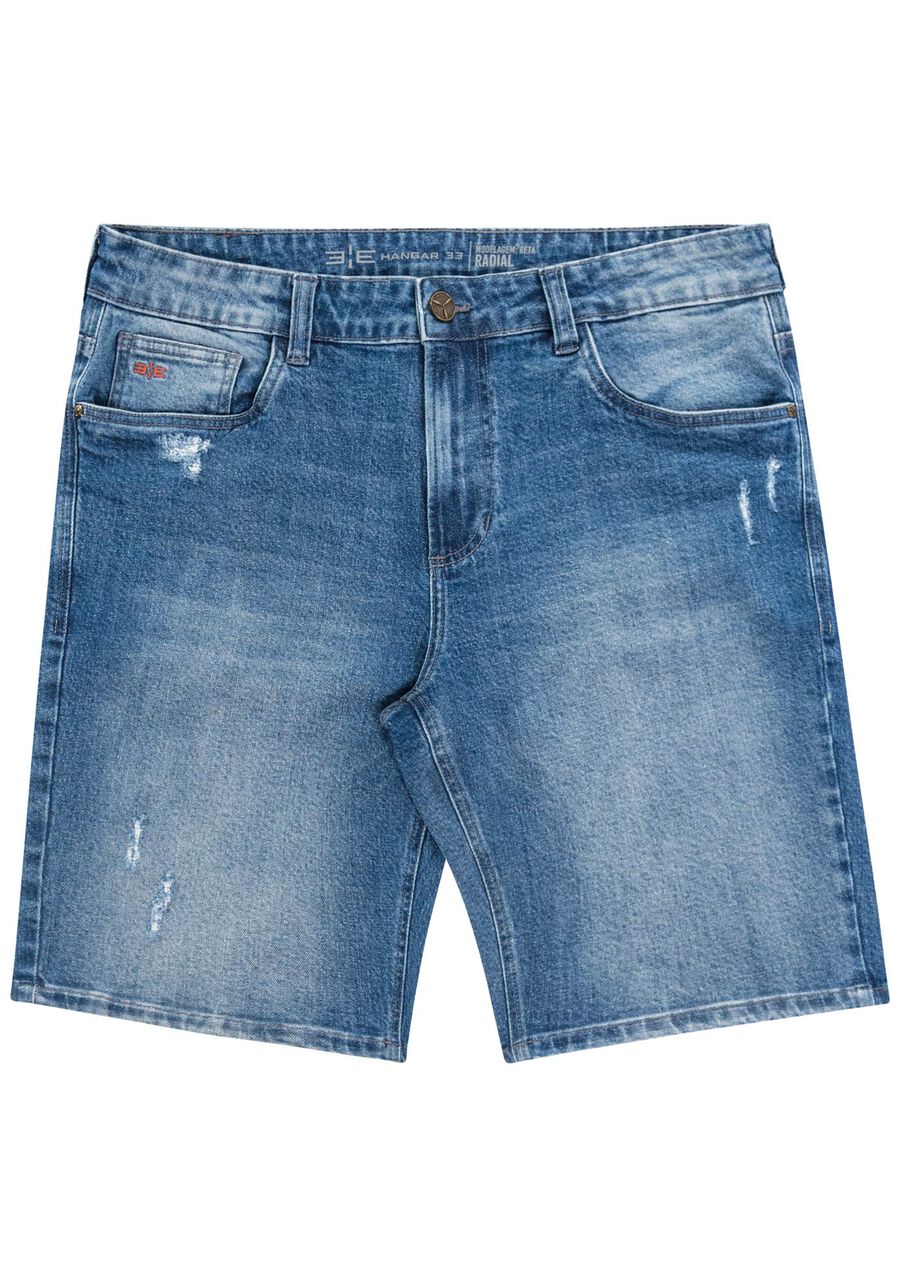 Bermuda Jeans Reta Radial com Puídos, JEANS, large.