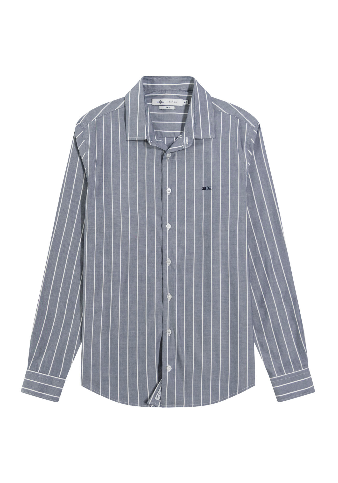 Camisa Masculina Slim Fit em Tricoline Listrada, MARINHO/BRANCO, large.