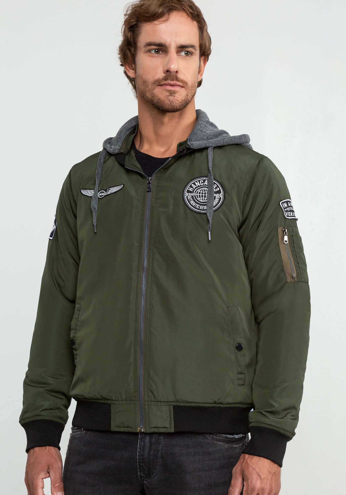 Jaqueta Bomber Masculina com Capuz Remov vel Hangar 33