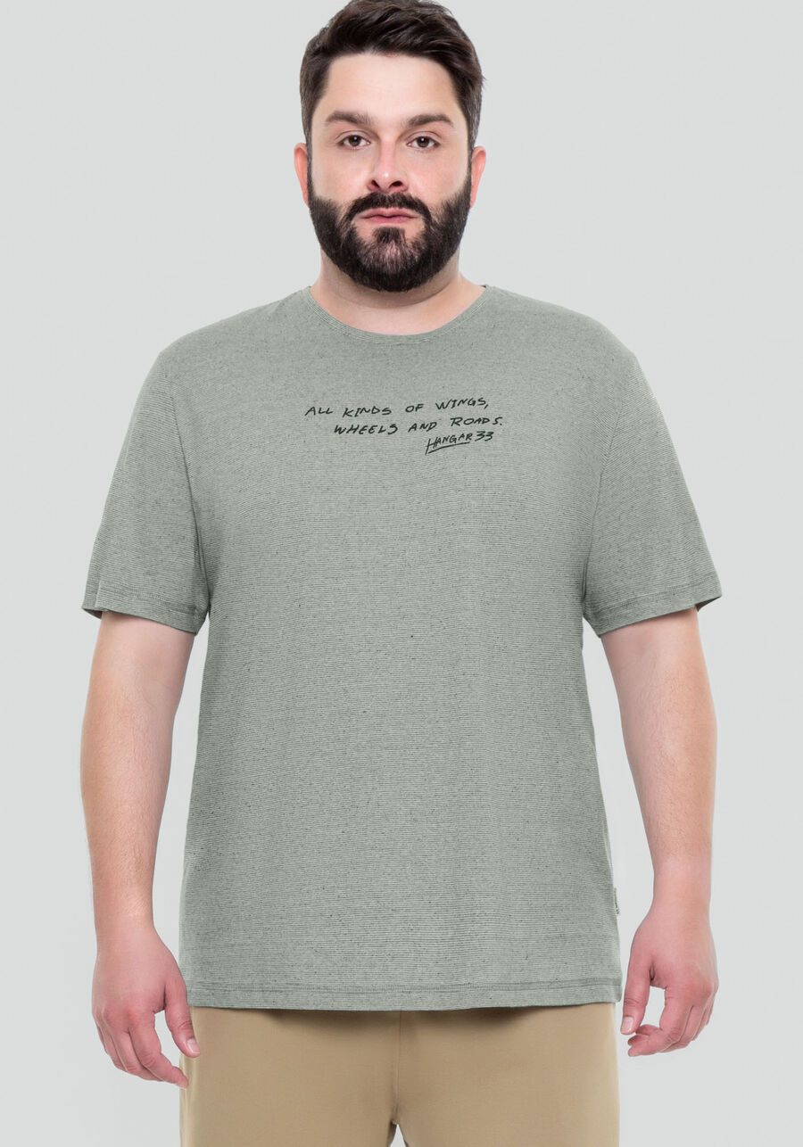Camiseta Masculina em Malha Estampada Big & Tall, VERDE MINERAL, large.