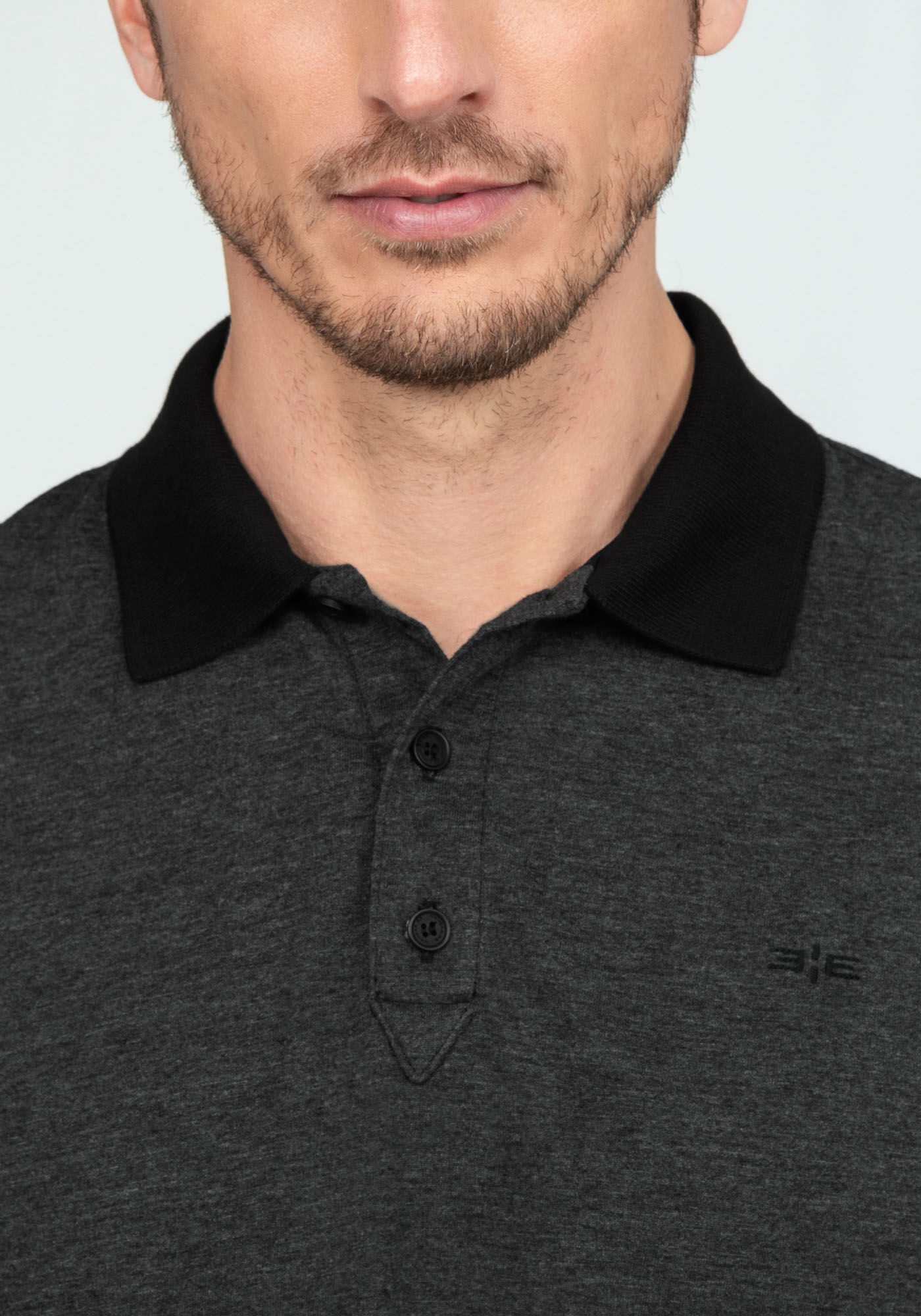 Camisa Polo em Malha Flex com Retil&iacute;nea, PRETO REATIVO, large.