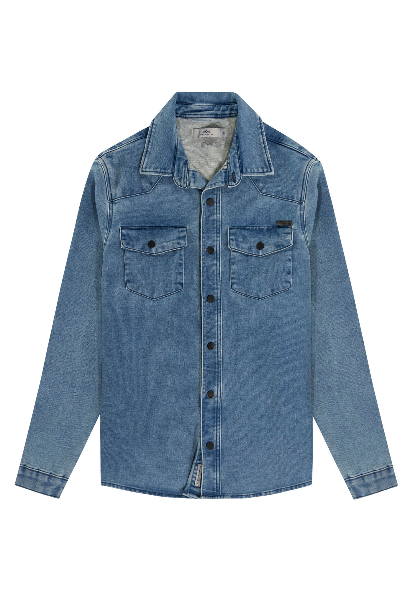 Camisa Jeans Masculina Denim Malha, JEANS, large.