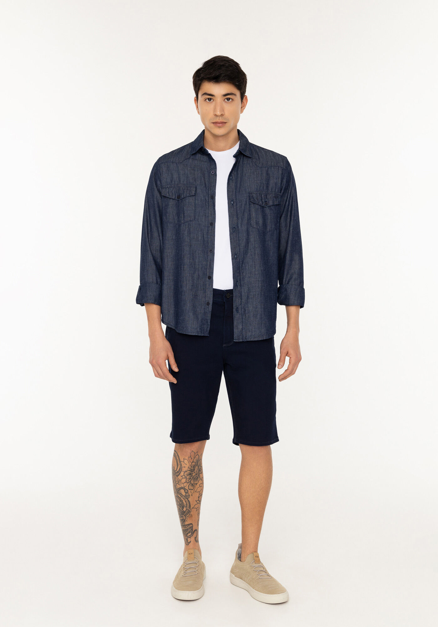 Bermuda Reta Radial Em Jeans Amaciado, JEANS ESCURO, large.