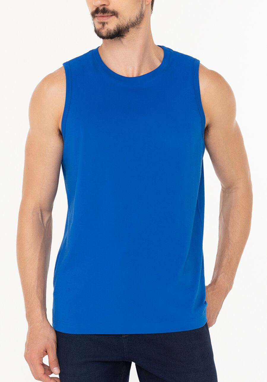 Regata Colors Em Meia Malha De Algodão Responsável, AZUL SPECTRUM. Regata Colors Em Meia Malha De Algodão Responsável, AZUL SPECTRUM, large.