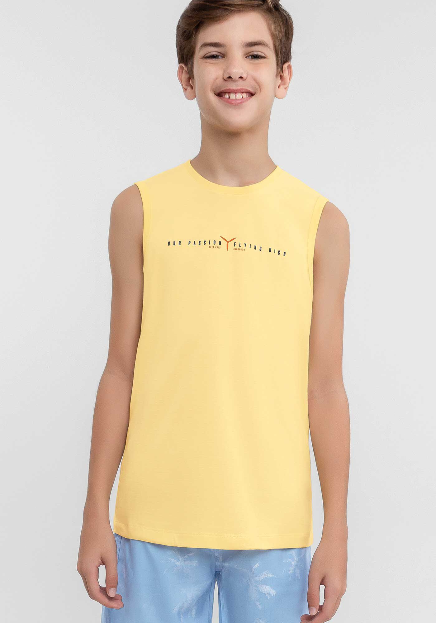 Regata Juvenil Masculina Reta Estampada, AMARELO  ROSITA, large.