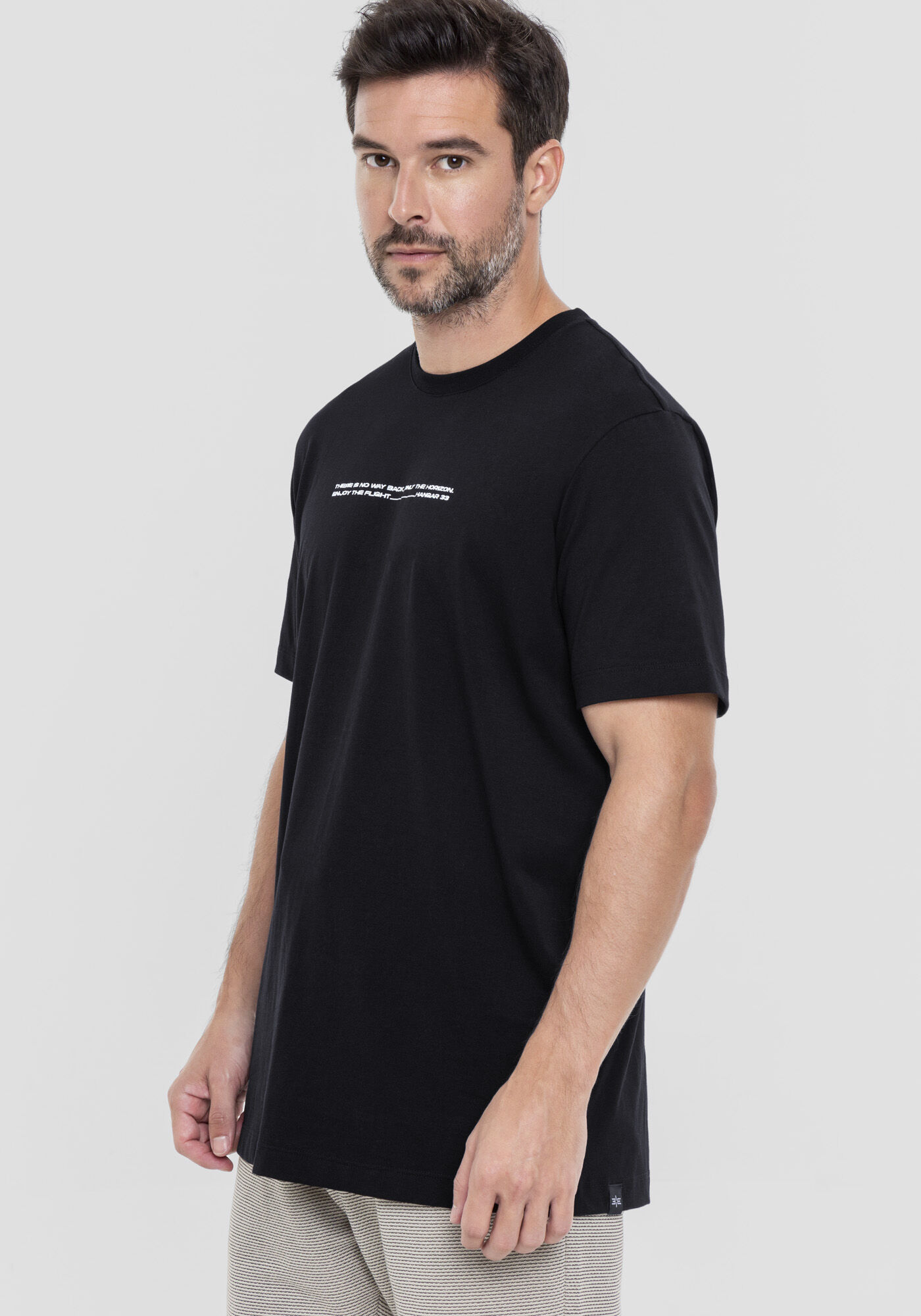 Camiseta Masculina em Algod&atilde;o Pima com Estampa, PRETO REATIVO, large.