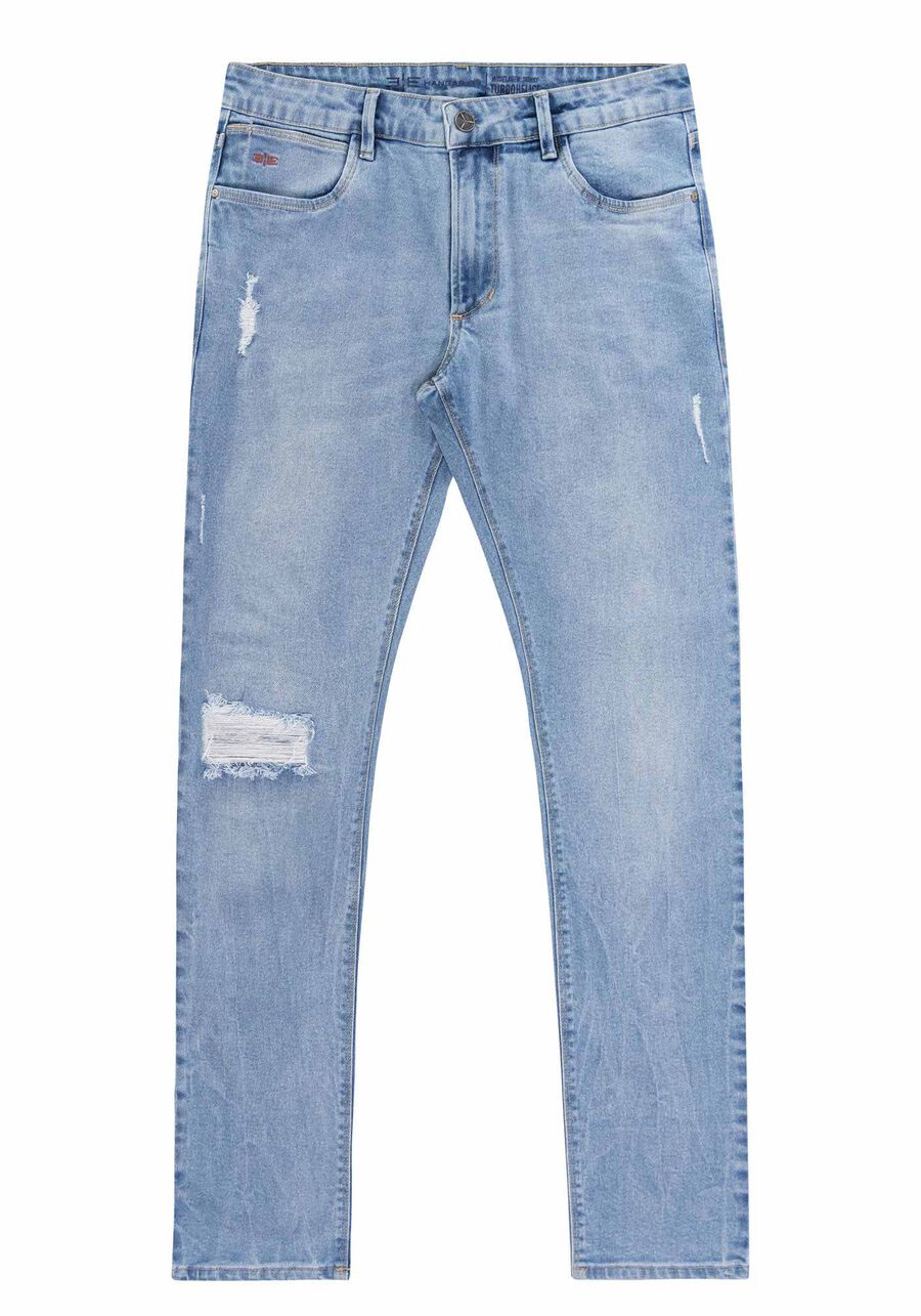 Calça Jeans Masculina Skinny Estonada Destroyed, JEANS, large.