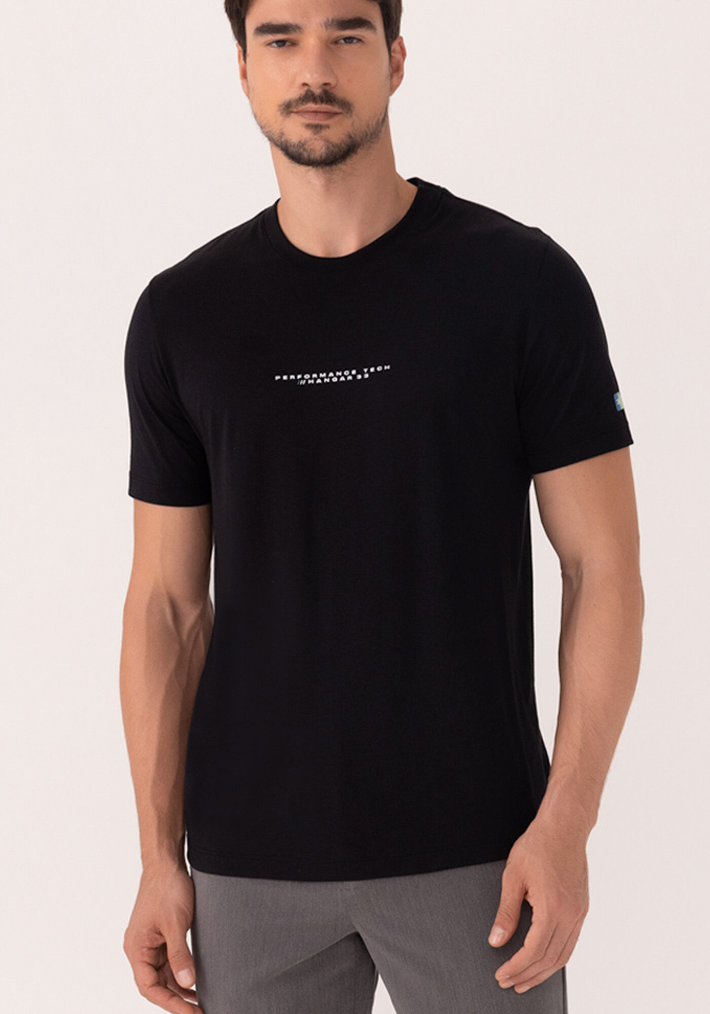 Camiseta De Mangas Curtas Em Malha Liocel, PRETO, large.