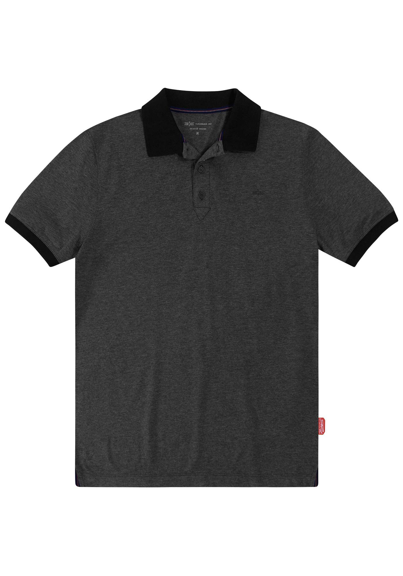 Camisa Polo em Malha Flex com Retil&iacute;nea, PRETO REATIVO, large.