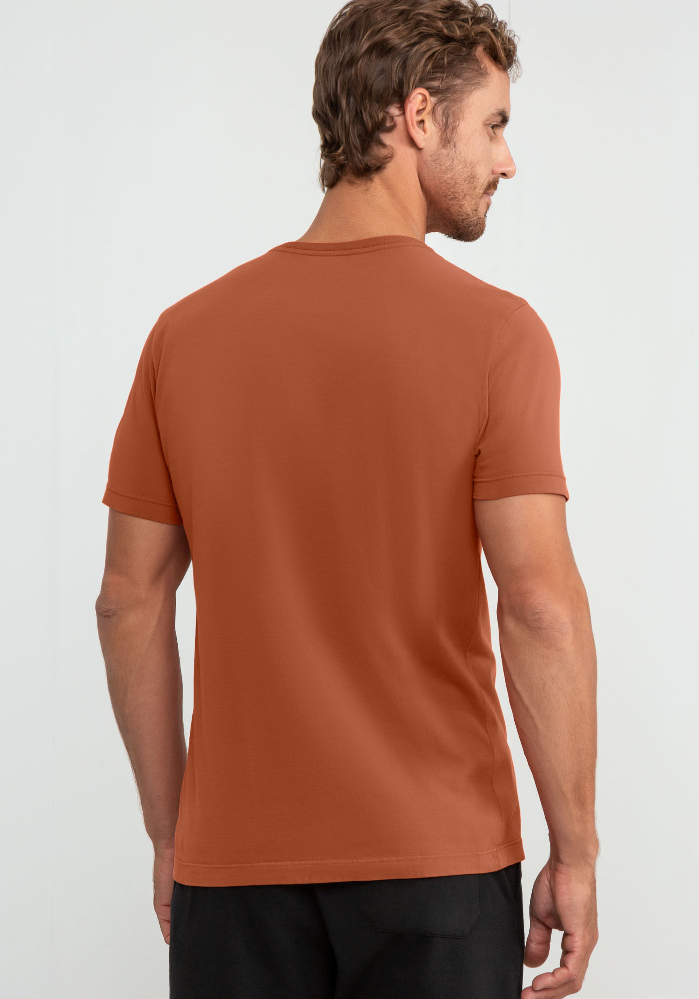 Camiseta Masculina em Malha com Manga Curta, LARANJA, large.