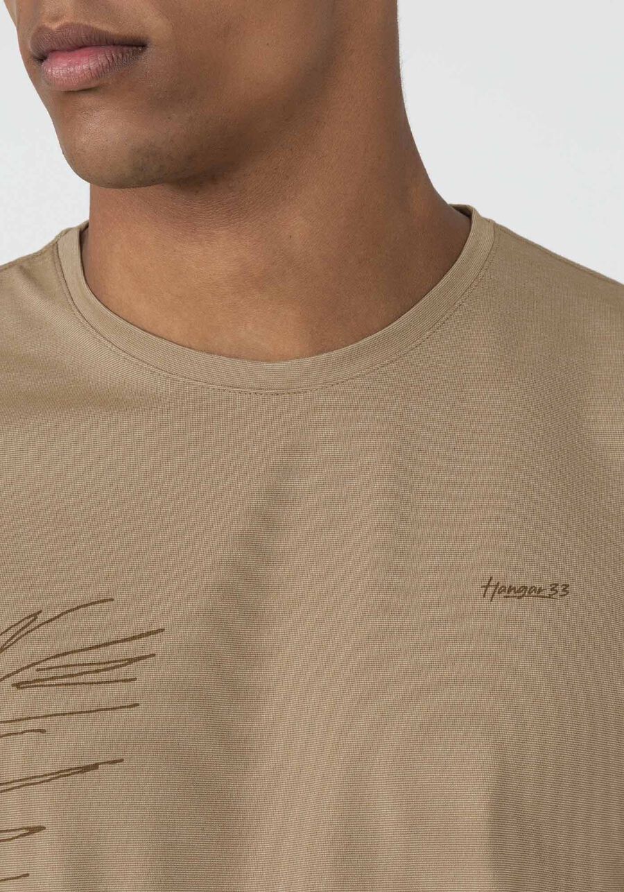 Camiseta Masculina em Malha Estampa Tropical, MARROM TILE. Camiseta Masculina em Malha Estampa Tropical, MARROM TILE, large.