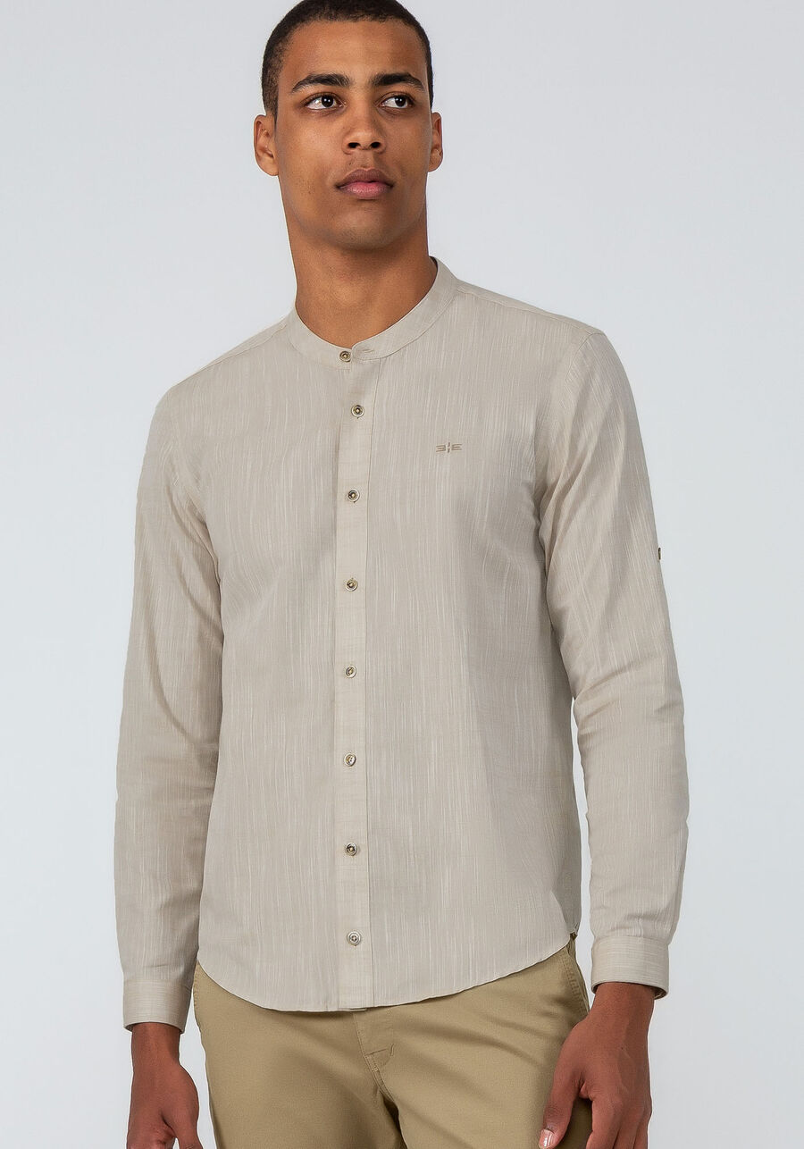 Camisa Masculina Slim Fit de Algodão Gola Padre, . Camisa Masculina Slim Fit de Algodão Gola Padre, , large.