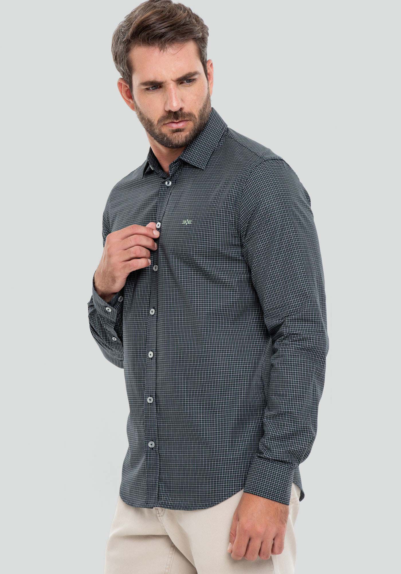 Camisa Masculina Slim Fit em Fio Eg&iacute;pcio, MARINHO, large.
