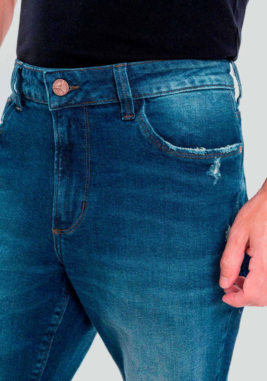 Bermuda Jeans Masculina Reta Estonada, JEANS, large.