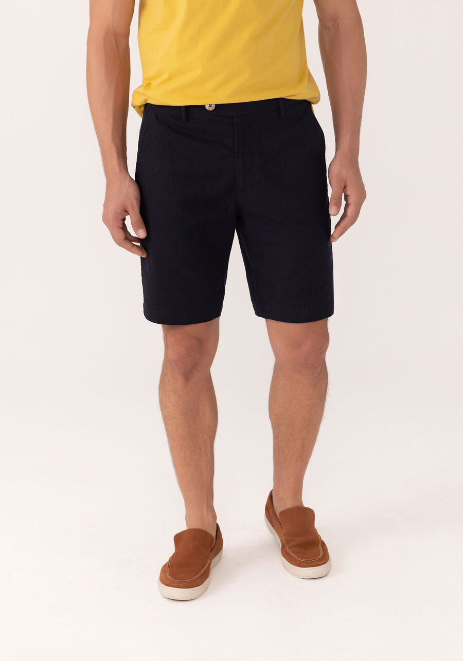 Bermuda Com Bolsos Em Tecido Com Linho, MARINHO IMPERIO. Bermuda Com Bolsos Em Tecido Com Linho, MARINHO IMPERIO, large.