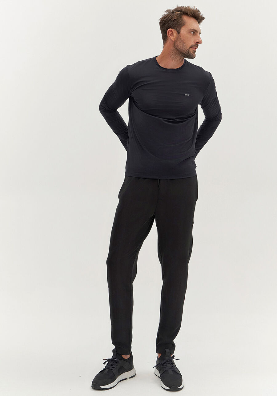 Camiseta De Mangas Longas Masculina Com Proteção Solar, PRETO REATIVO. Camiseta De Mangas Longas Masculina Com Proteção Solar, PRETO REATIVO, large.