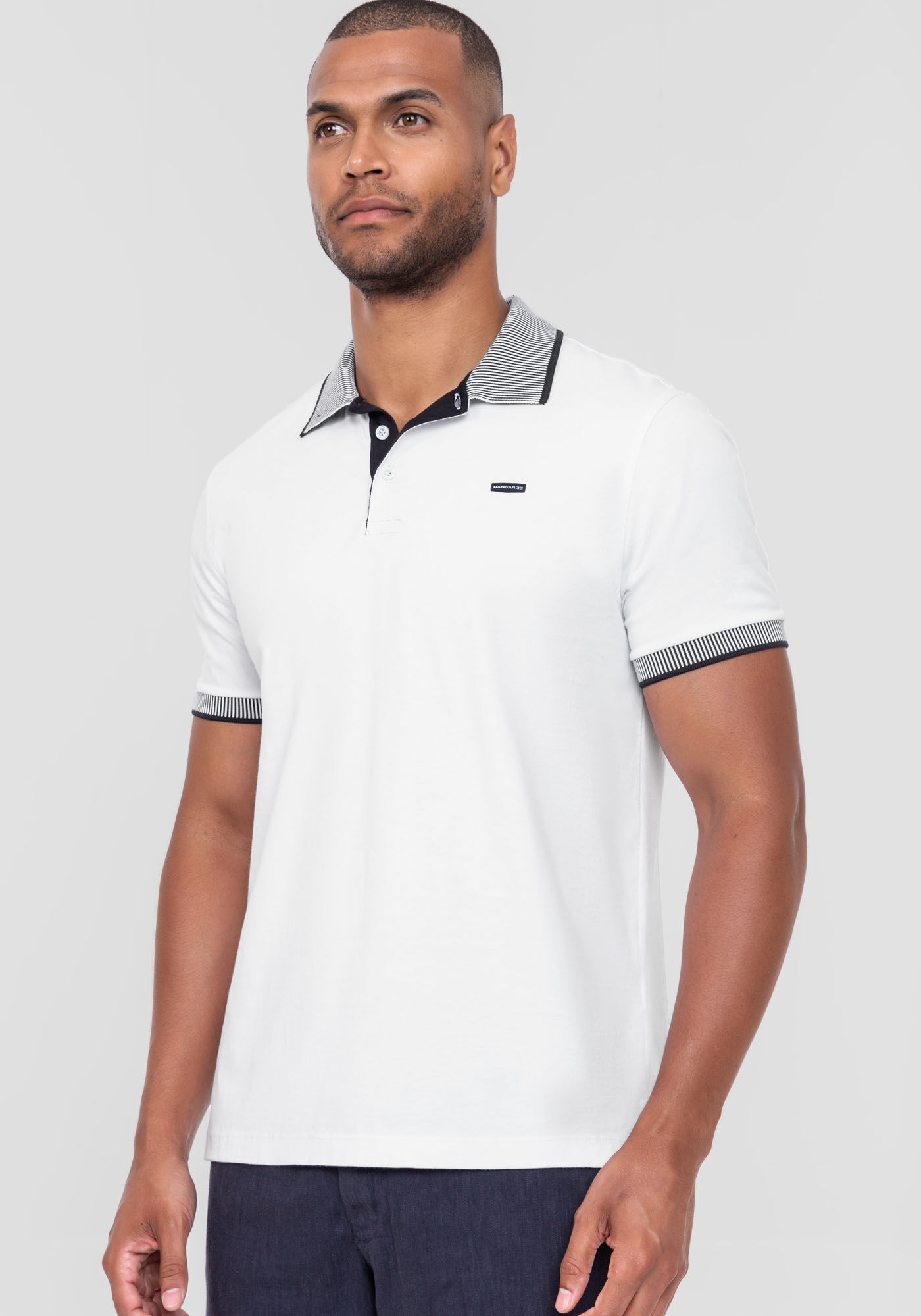 Camisa Polo Masculina com Retil&iacute;nea Contraste, BRANCO, large.
