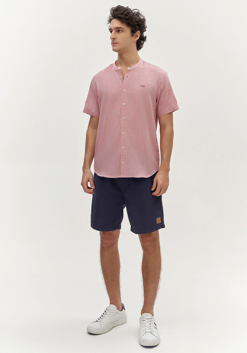 Camisa Com Gola Padre E Mangas Curtas Masculina Slim Fit, BORDO WITCH, large.