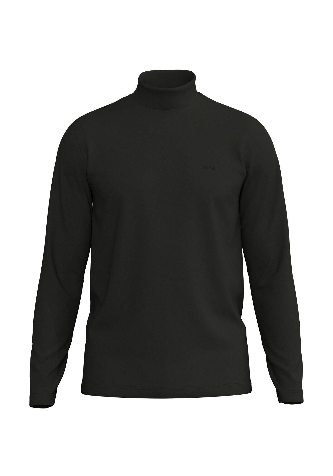 Camiseta De Mangas Longas Com Gola Alta Em Malha Cotton, PRETO REATIVO, large.