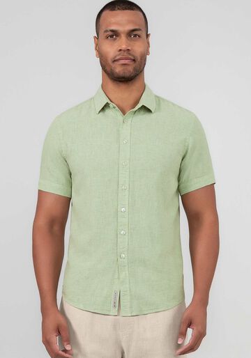 Camisa Manga Curta Masculina em Linho, VERDE ORION. Camisa Manga Curta Masculina em Linho, VERDE ORION, large.