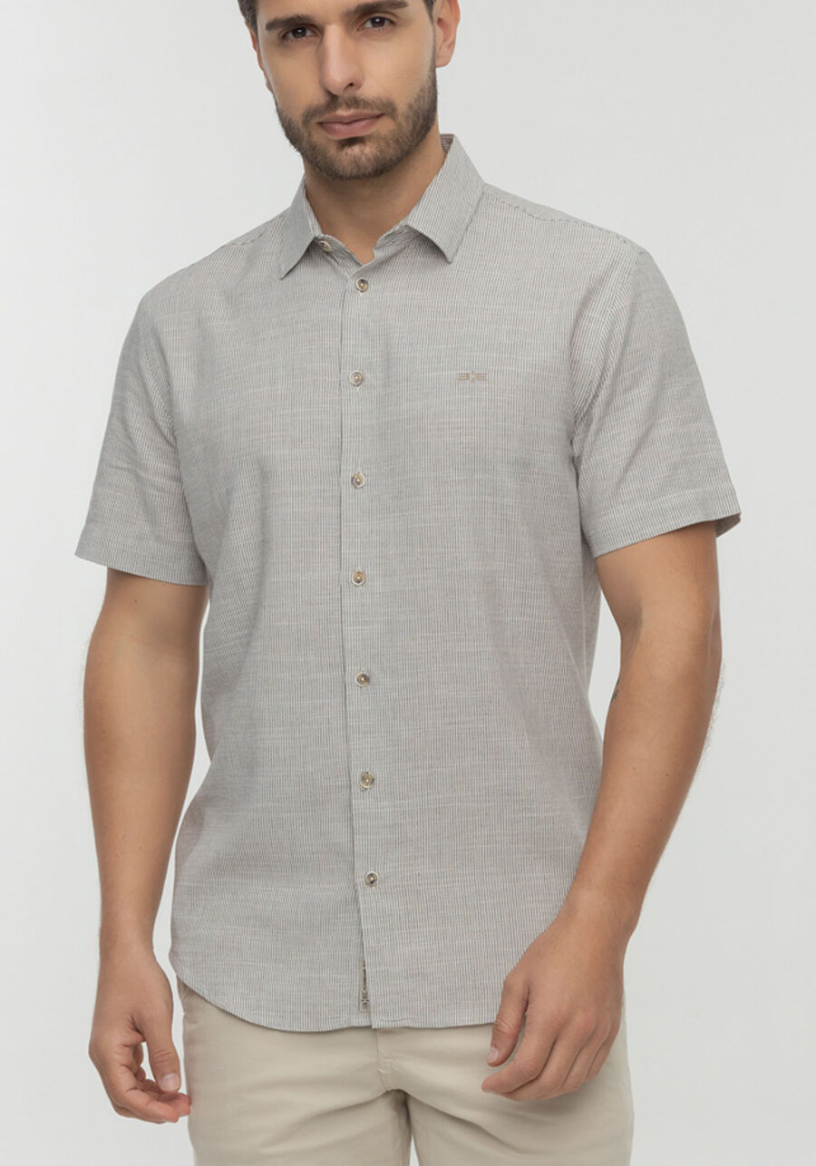 Camisa Masculina De Mangas Curtas Com Botões Slim Fit, BRANCO OFF WHITE. Camisa Masculina De Mangas Curtas Com Botões Slim Fit, BRANCO OFF WHITE, large.