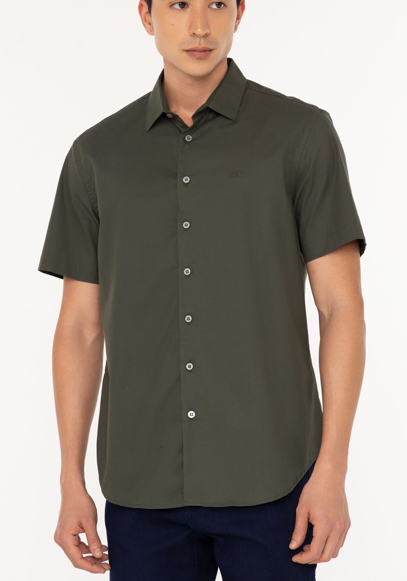 Camisa De Mangas Curtas Com Elastano Slim Fit, VERDE FURIA, large.