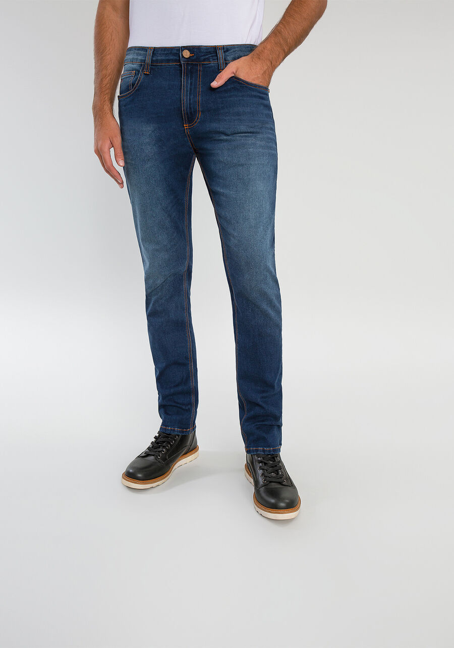 Calça Jeans Slim Turbofan, JEANS ESCURO. Calça Jeans Slim Turbofan, JEANS ESCURO, large.