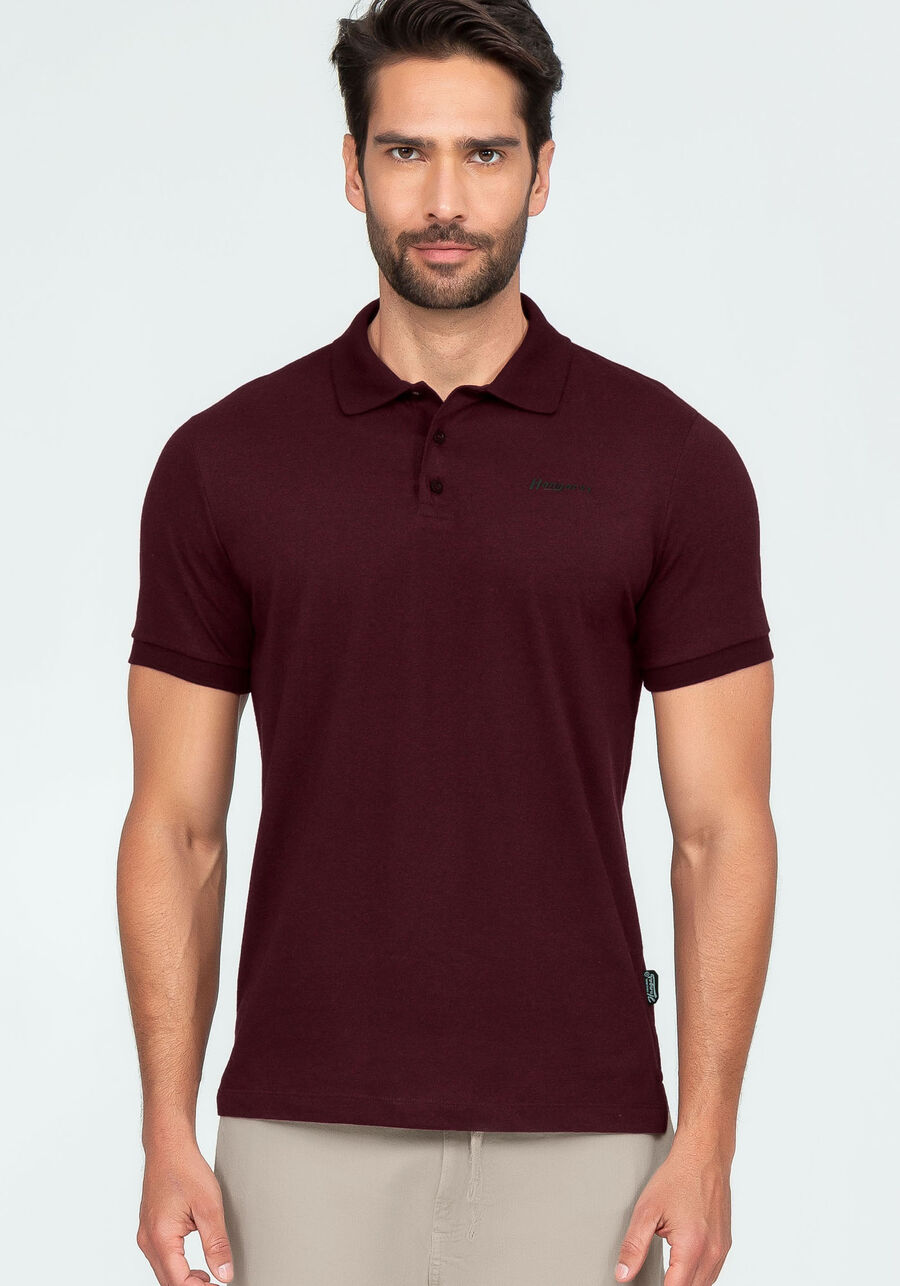 Camisa Polo em Malha com Patch Termocolante, BORDO WITCH. Camisa Polo em Malha com Patch Termocolante, BORDO WITCH, large.