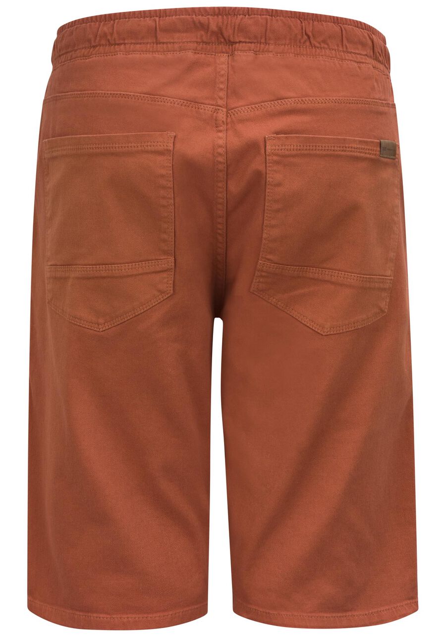 Bermuda Jogging Com Bolsos Em Sarja Denim Malha, LARANJA FERRUGEM. Bermuda Jogging Com Bolsos Em Sarja Denim Malha, LARANJA FERRUGEM, large.