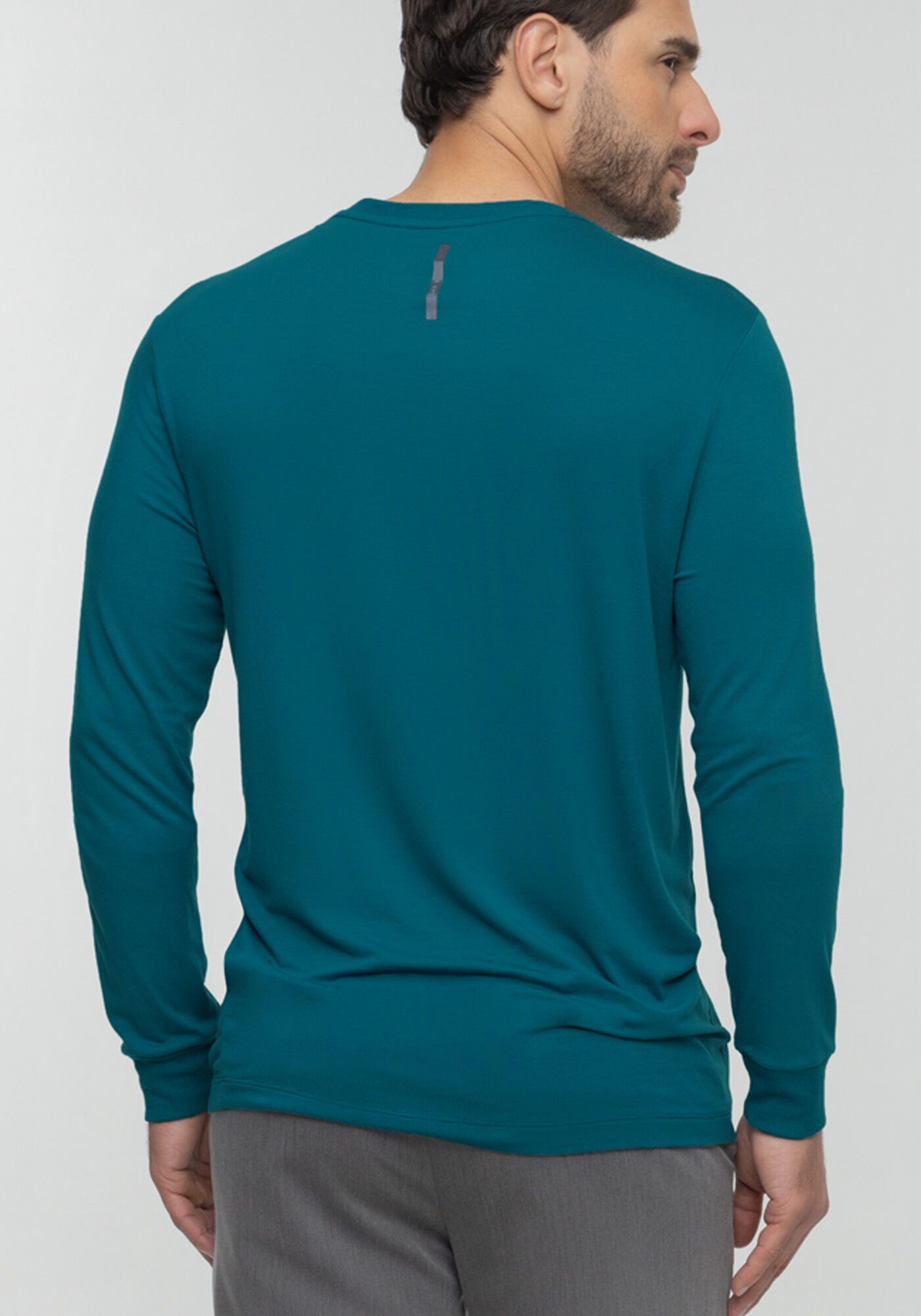 Camiseta De Mangas Longas Com Gola Redonda Em Malha Modal, AZUL FRANCA, large.