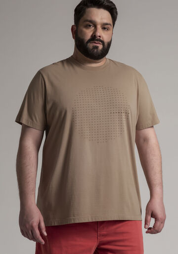 Camiseta Masculina em Malha Estampada Big & Tall, BEGE RUSSET, large.
