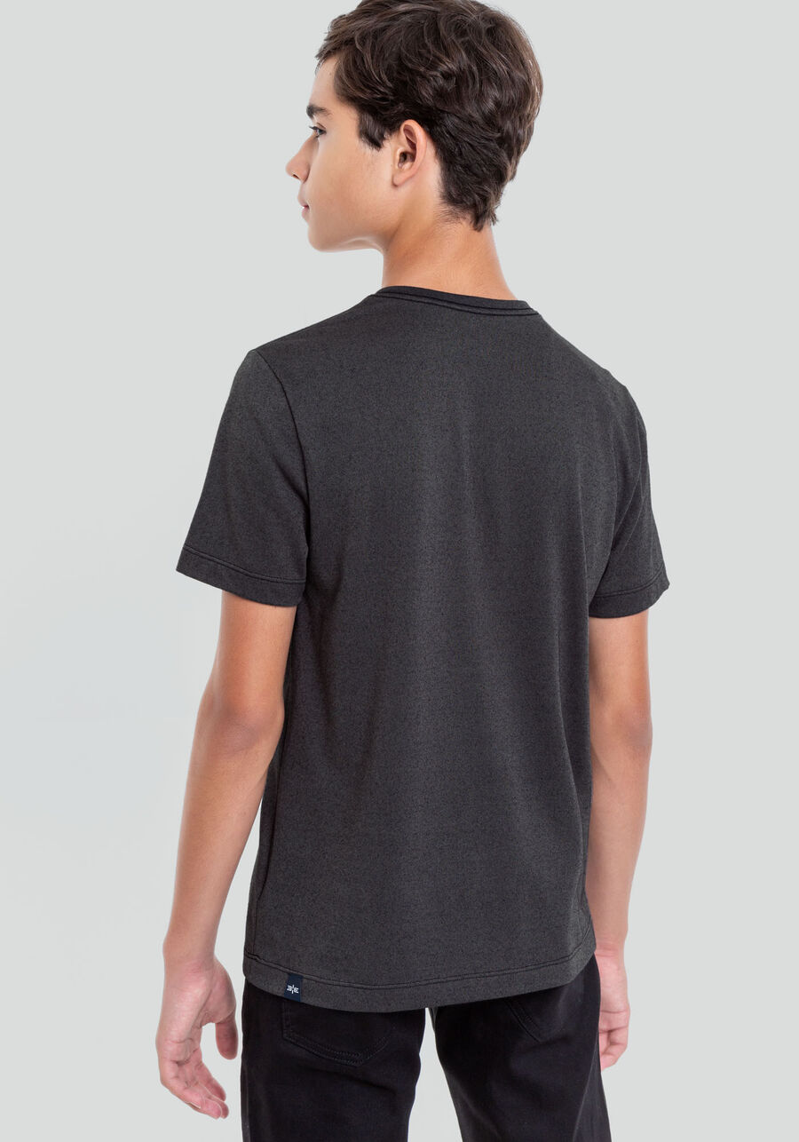 Camiseta Juvenil em Malha Estonada com Estampa, CINZA NOTI. Camiseta Juvenil em Malha Estonada com Estampa, CINZA NOTI, large.