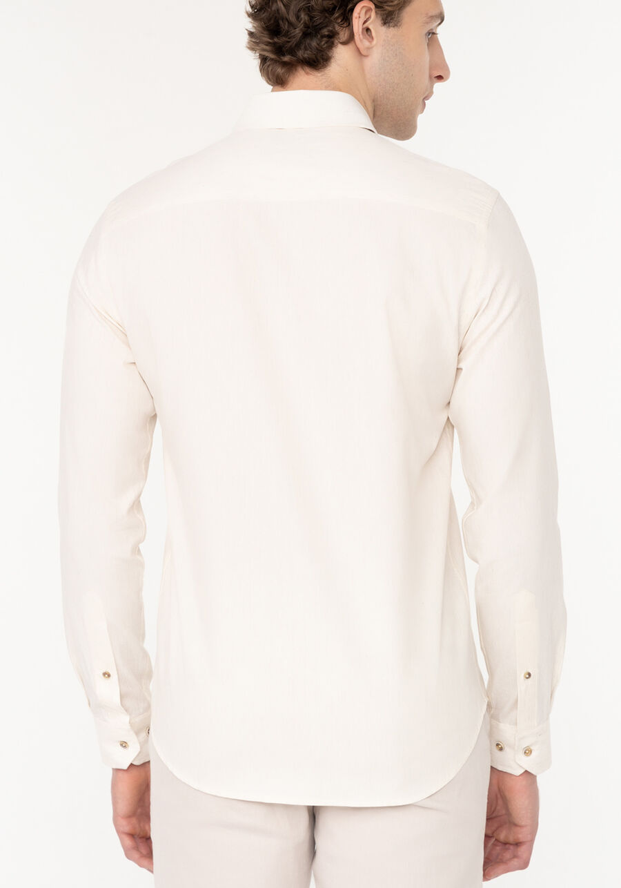 Camisa De Mangas Longas Slim Fit Com Linho, BRANCO OFF WHITE. Camisa De Mangas Longas Slim Fit Com Linho, BRANCO OFF WHITE, large.