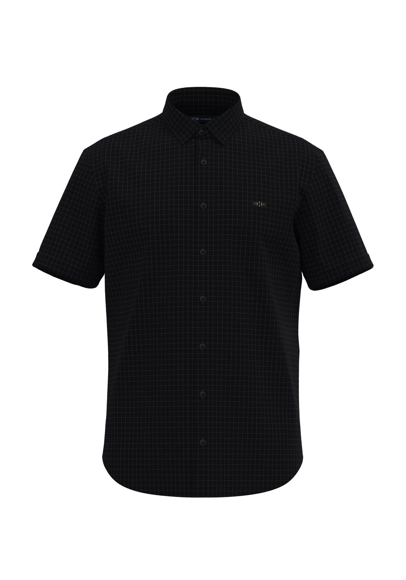 Camisa Masculina De Mangas Curtas Slim Fit Em Tecido Plano, MARINHO, large.