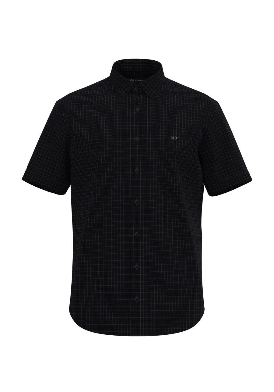 Camisa Masculina De Mangas Curtas Slim Fit Em Tecido Plano, MARINHO. Camisa Masculina De Mangas Curtas Slim Fit Em Tecido Plano, MARINHO, large.