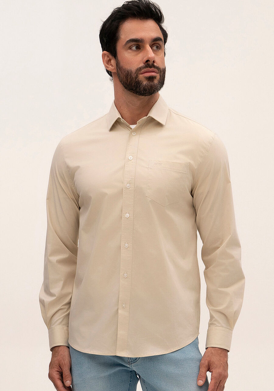 Camisa Comfort De Mangas Longas Masculina Com Elastano, BEGE GINGER. Camisa Comfort De Mangas Longas Masculina Com Elastano, BEGE GINGER, large.