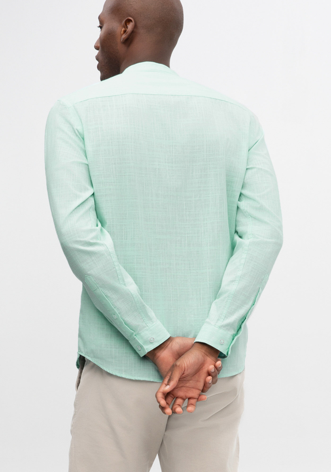 Camisa Masculina Gola Padre Slim Fit em Tecido Flam&ecirc;, AZUL BORA BORA, large.