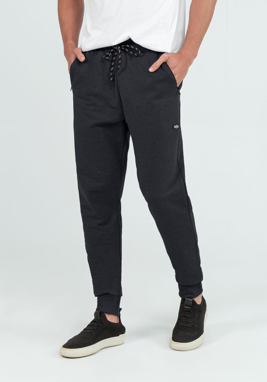 Calça Jogging em Moletom com Bolso Zíper, GRAFITE. Calça Jogging em Moletom com Bolso Zíper, GRAFITE, large.