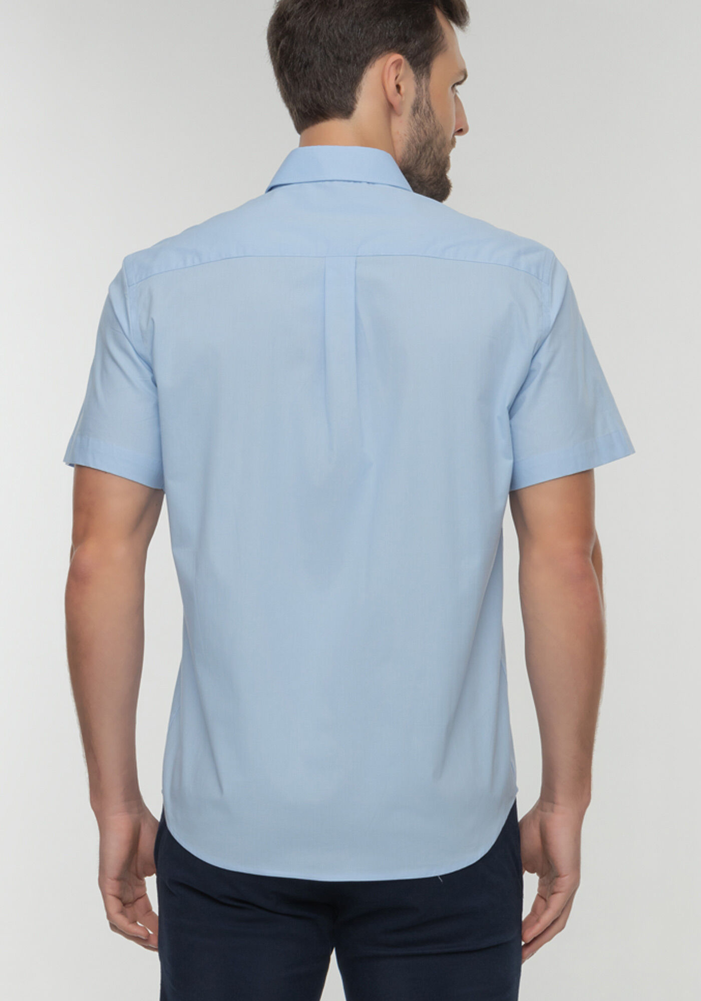Camisa Comfort De Mangas Curtas Com Bolso Funcional Bordado, AZUL, large.