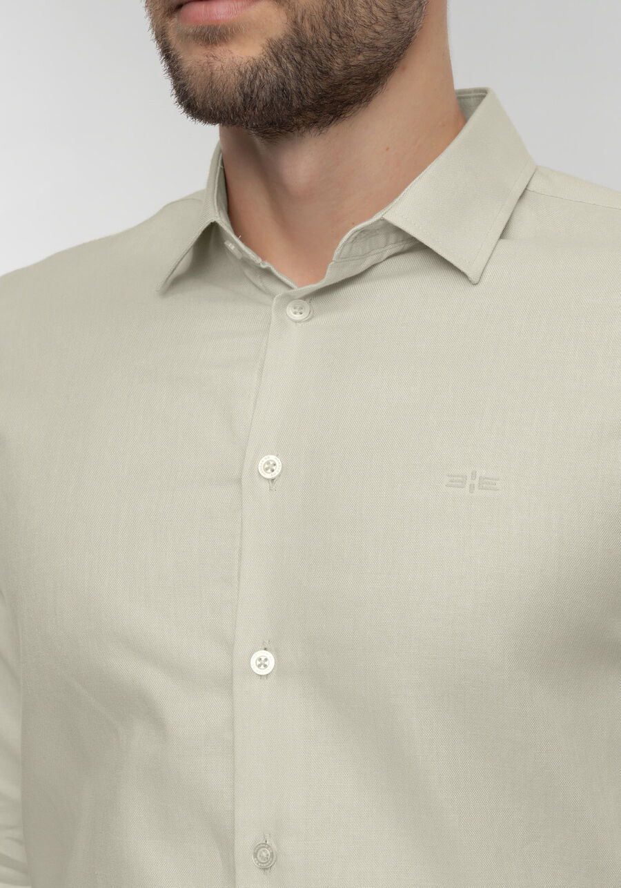 Camisa Slim Fit De Mangas Longas Em Tecido Oxford, BEGE GINGER. Camisa Slim Fit De Mangas Longas Em Tecido Oxford, BEGE GINGER, large.