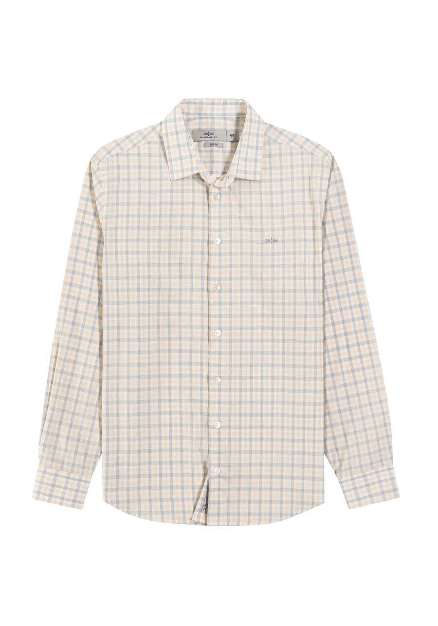 Camisa Masculina Slim Fit em Tricoline Xadrez, BRANCO/SALMAO. Camisa Masculina Slim Fit em Tricoline Xadrez, BRANCO/SALMAO, large.