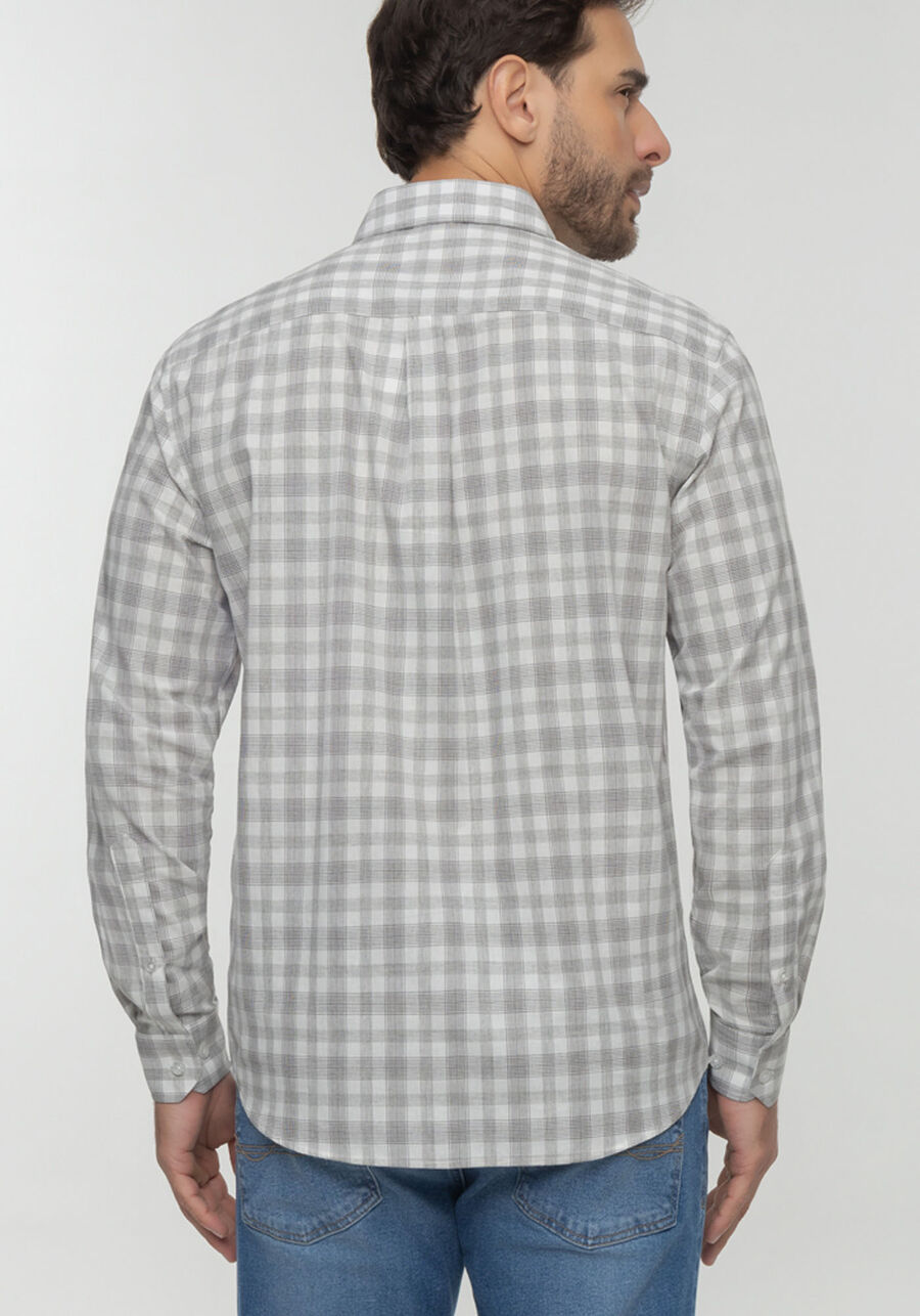 Camisa Masculina De Mangas Longas Xadrez Em Tecido Plano, BRANCO. Camisa Masculina De Mangas Longas Xadrez Em Tecido Plano, BRANCO, large.