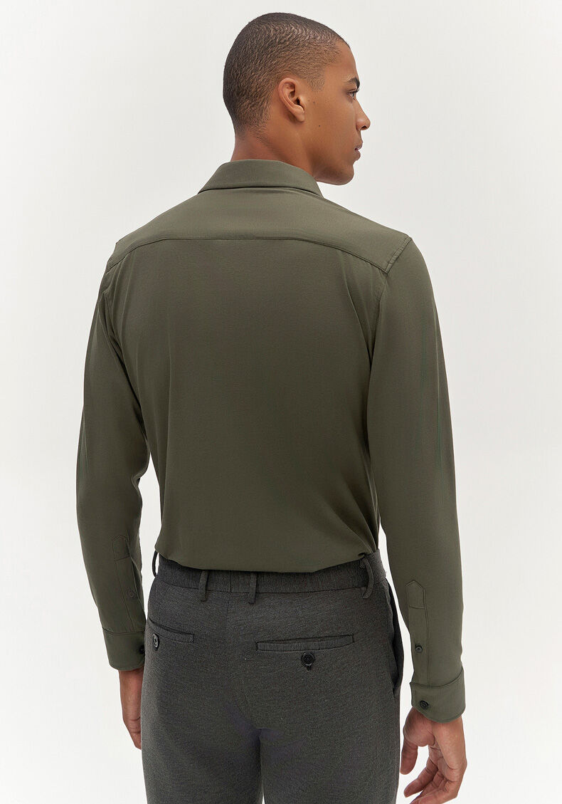 Camisa De Mangas Longas Em Malha Pima Slim Fit Masculina, VERDE VEGAS, large.